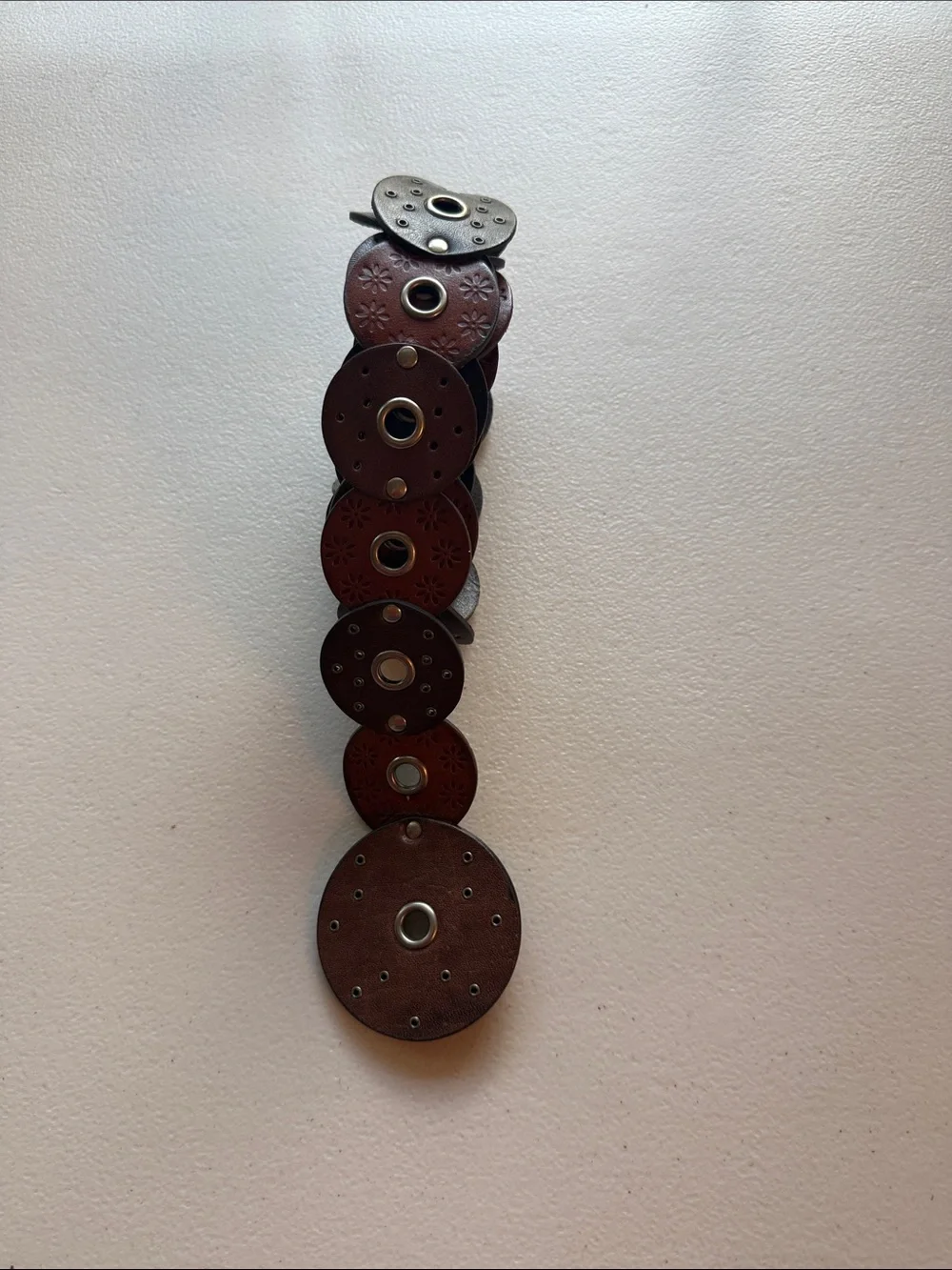 Round Leather Boho Disc Belt in Dark Brown and Black Size Medium/Large